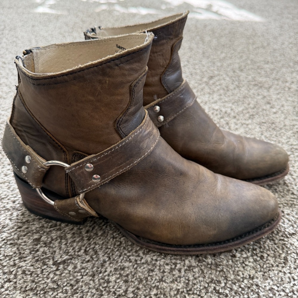 FREEBIRD Women's Santiago Leather Brown Harness Ankle Boots Size 9 Moto Engineer